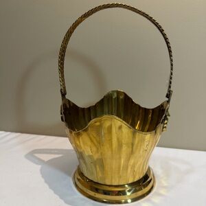Vintage MCM Solid Brass Basket with Twisted Handle and original box/packaging